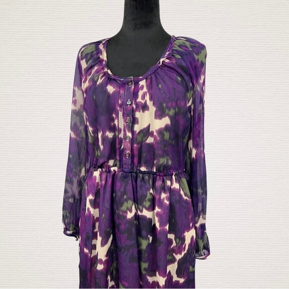 J.Crew Long Sleeve Silk Floral Purple Print Dress Sz 8 - Picture 5 of 9